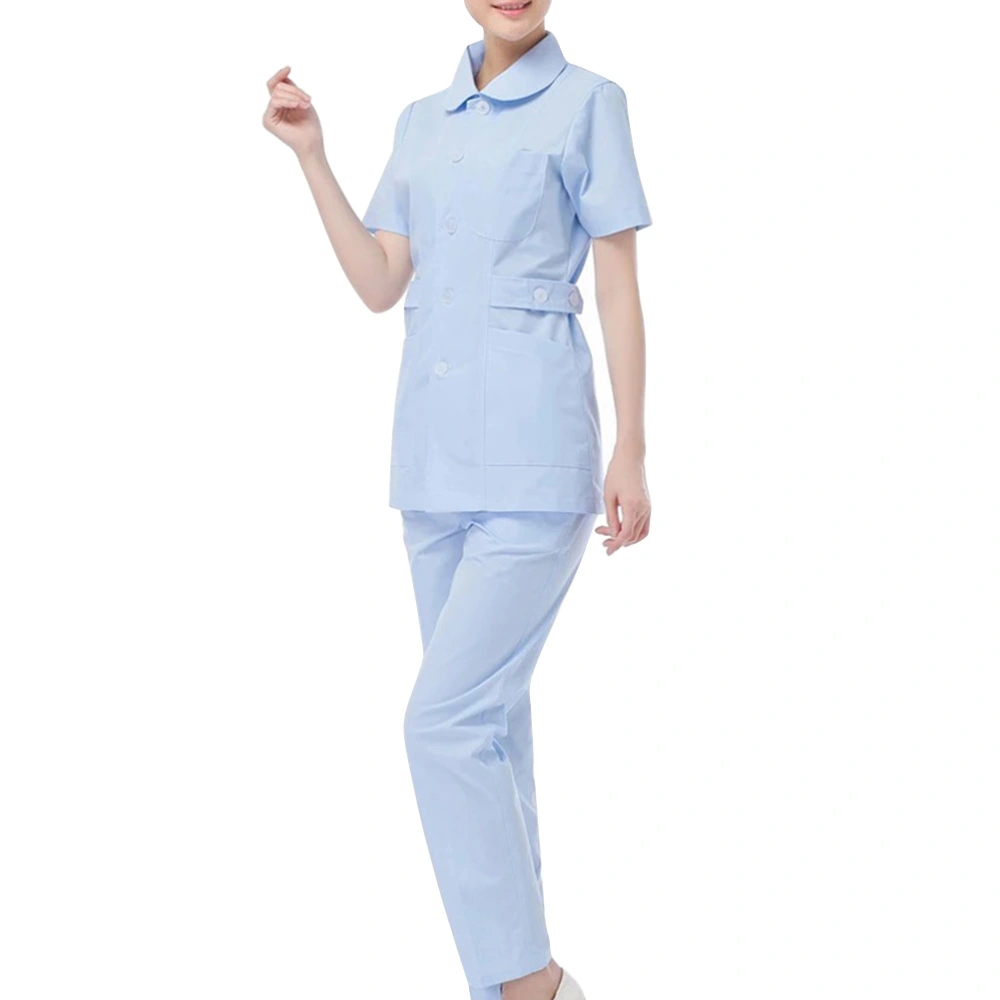 1 Set Blue Beautician Nurse Uniform Hospital Apparel Clothes Short Sleeve Labour Suit Two-Pieces Fashion Costume (Size M)