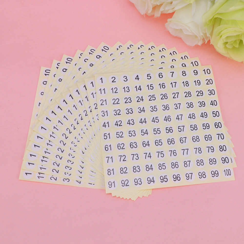 20 Sheets Number Sticker Round Self-adhesive Label Paper Number DIY Stickers