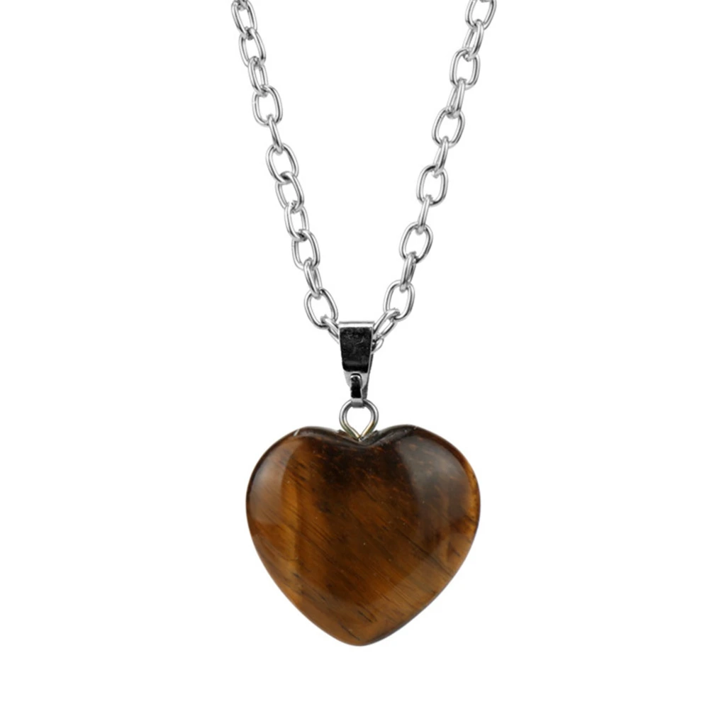 Stylish Natural Stone Love Heart Shape Necklace Pendant for Lover Pink Quartz Crystal Onyx Jewelry (Tiger's-eye)