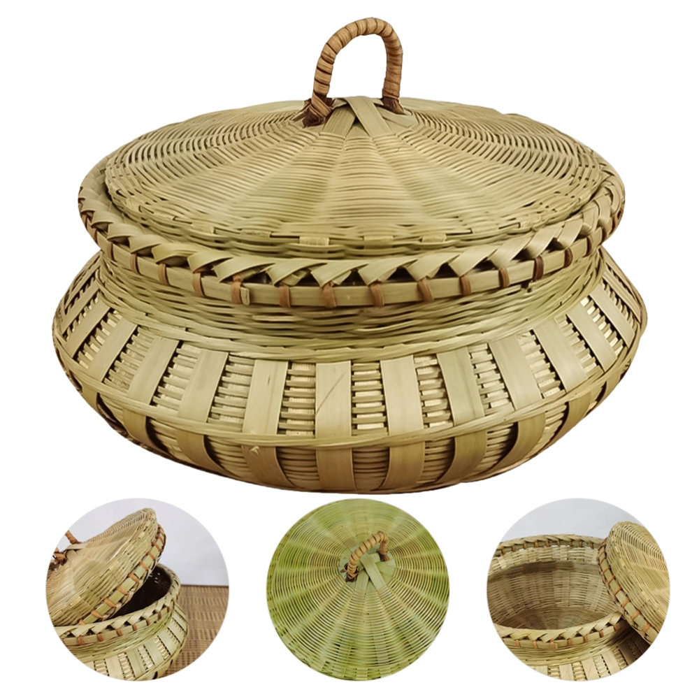 Hand-woven Bamboo Storage Basket Mini Circular Creative Tea Holder Light Green