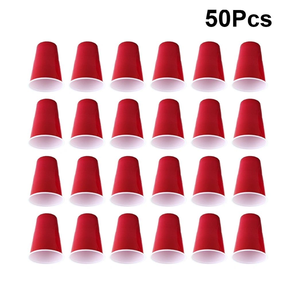 50Pcs 450Ml Thicken PP Plastic Cup wThread for Party Disposable Drink Cups Beer Mug(Red)