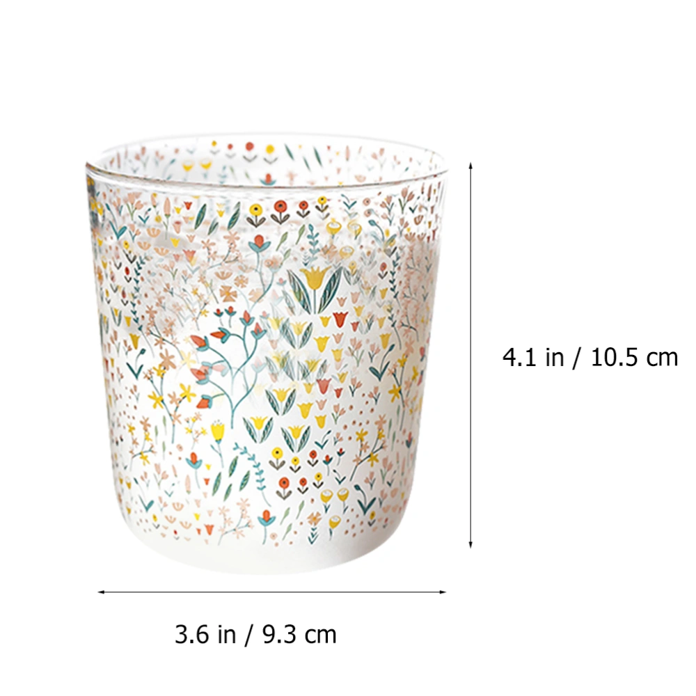 4pcs Cartoon Flower-Printed Cup Delicate Drink Glass Mug Fashion Juice Cup