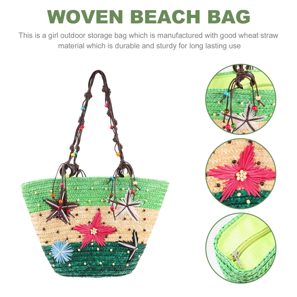 Woven Beach Bag Wheat Straw Woven Beach Bag Embroidery Beach Shoulder Bag