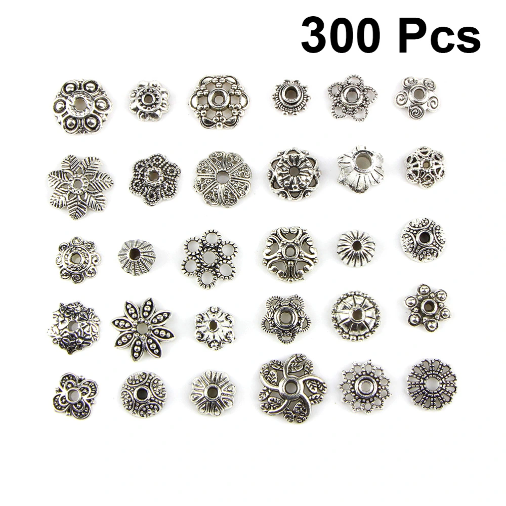 300PCS Tibetan Silver Flower Pendant Alloy Flower Spacer Beads DIY Jewelry Pendants Delicate Flower Charms Pendants for Jewelry Making Use Silver