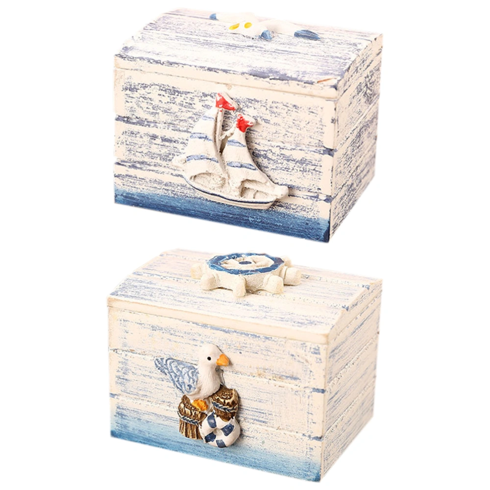 2Pcs Mediterranean Style Wooden Storage Boxes Candy Gift Boxes Desktop Boxes