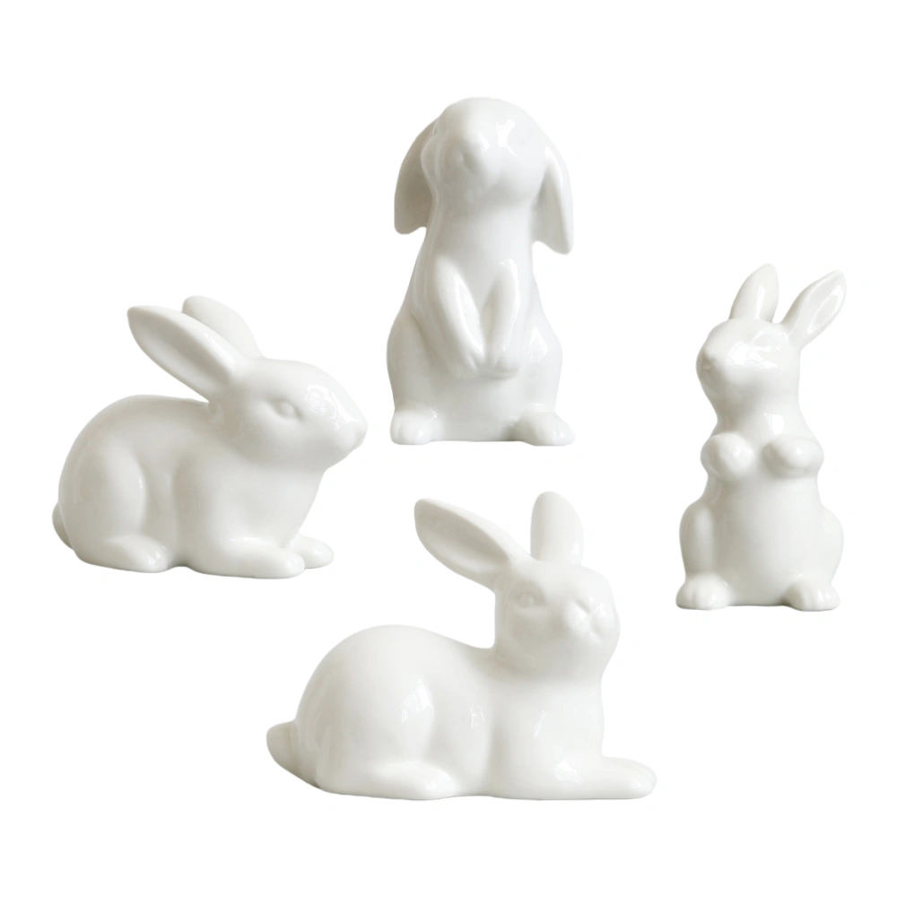 4Pcs Exquisite Rabbit Statue Desktop Adornment Ceramic Rabbit Easter Adornment