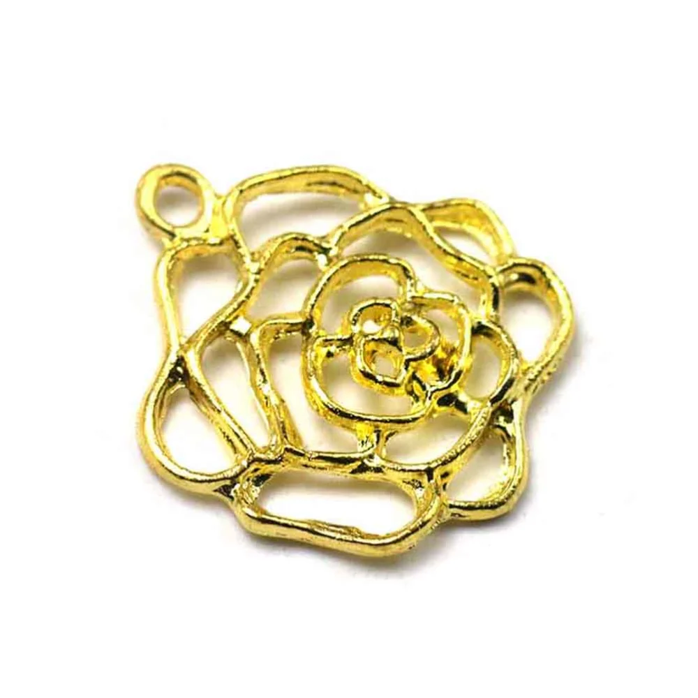 20pcs Alloy Hollow Peony Pendants Charms Jewelry Making Accessory for Bracelet Earrings (Golden)