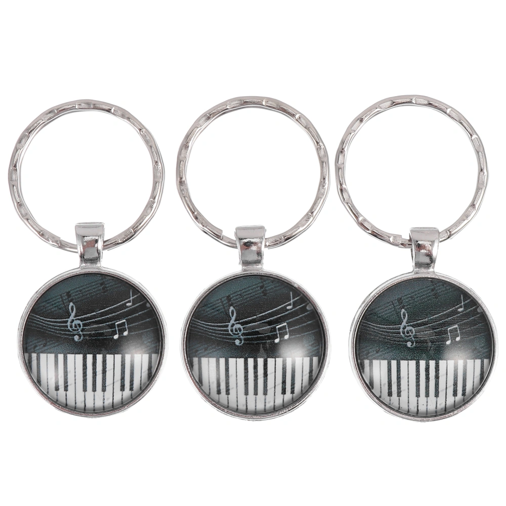 3Pcs Glass Gemstone Jewelry Pretty Music Gift Piano Keyboard Key Ring (Black)