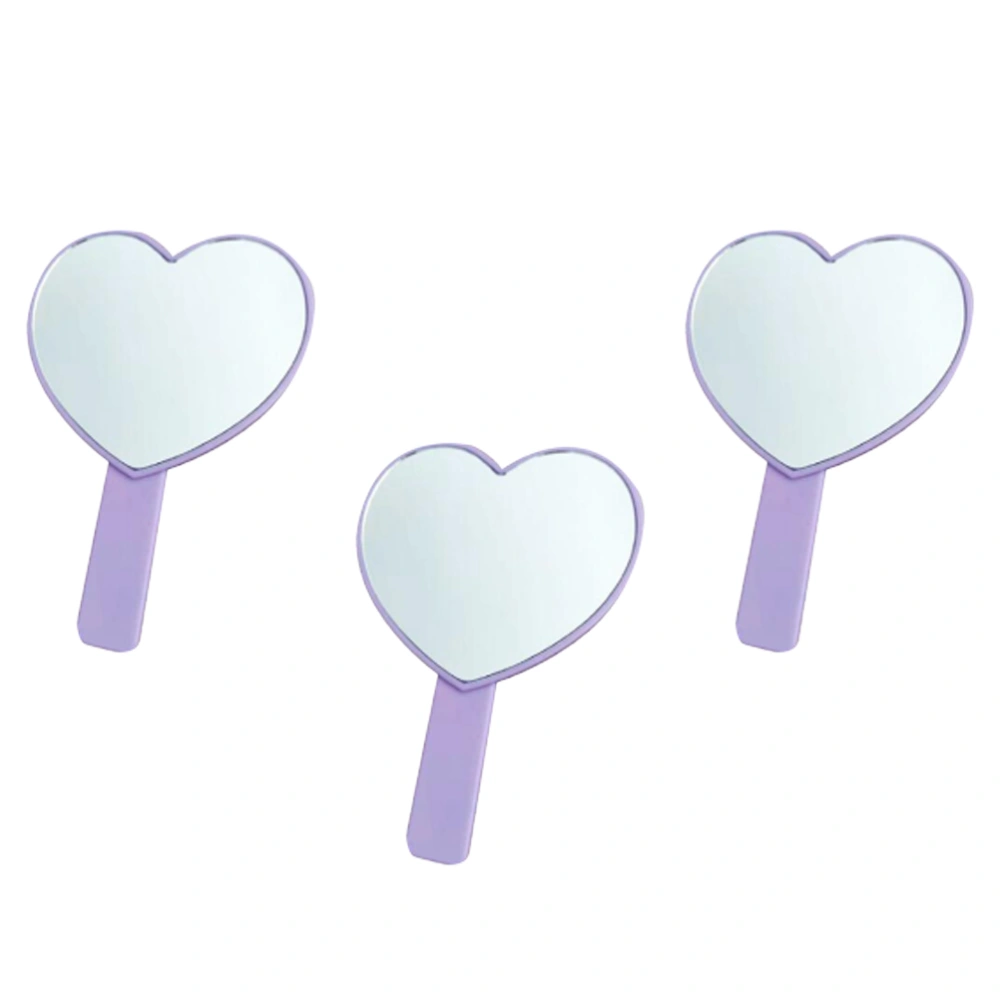 3Pcs Makeup Mirror Handheld Cosmetic Mirror Heart Shaped Mirror Single Side Looking Glass (Purple)