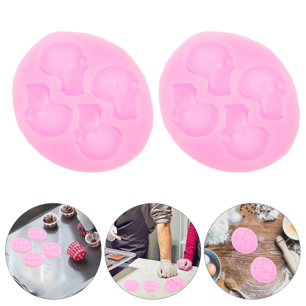 4pcs Skull Head Shape Silicone Fondant Molds Silicone Molds for Home (Rosy)