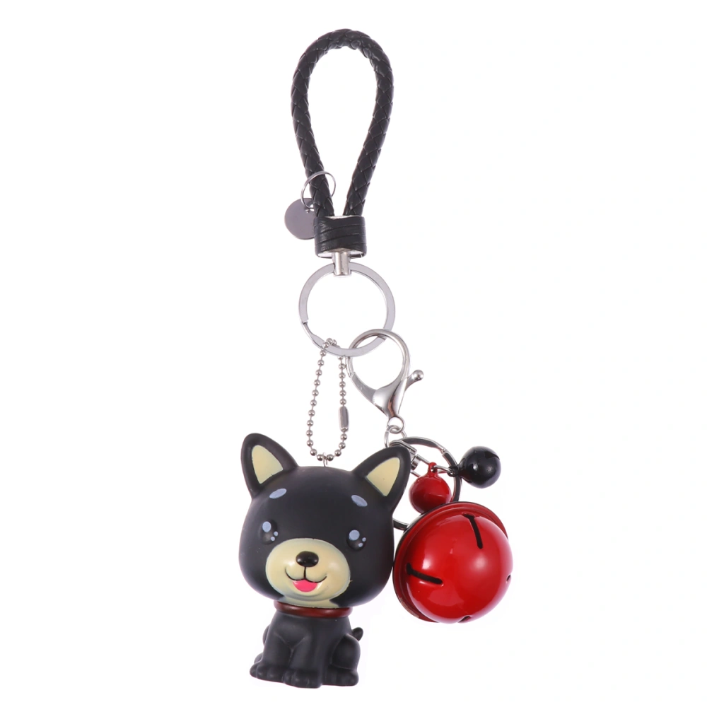 1PC Shiba Inu Crown  Keychain Cartoon Pet Dog Shape Keyring  Fashionable Gift Hanging Ornament Mini Backpack Pendant ( Black Shiba Inu + Black Rope + Black Red Bell)