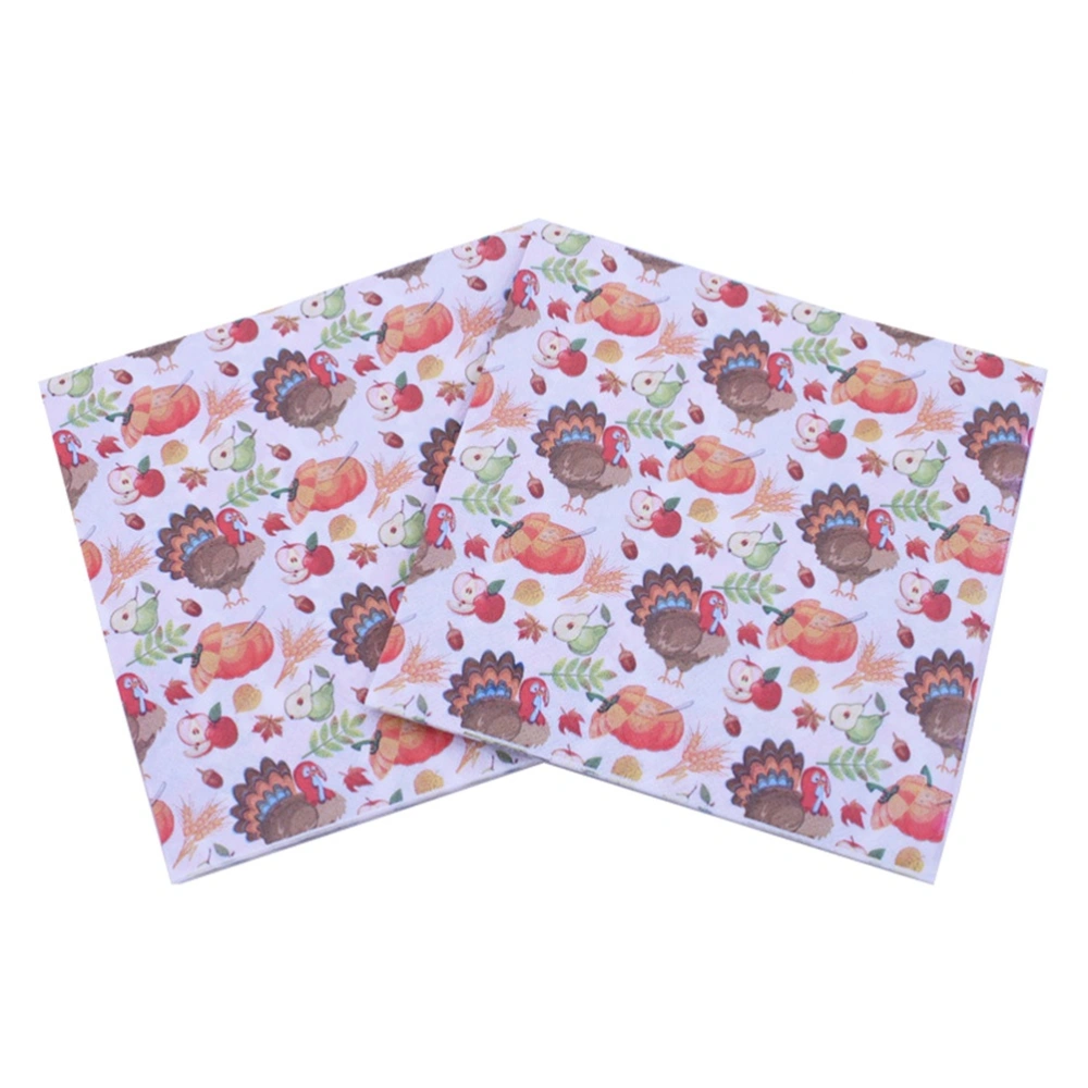 40pcs Thanksgiving Day Printed Napkins Cartoon Turkey Tissue Dinner Paper Towel Party Supplies (Pattern 3)