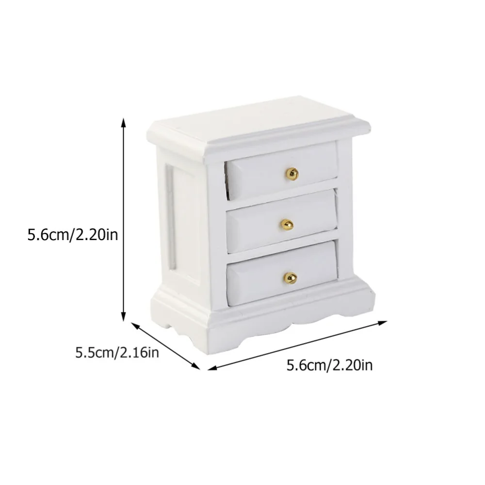 1pc Dollhouse Wooden Bedside Table Mini Furniture Micro Drawer Cabinet Adornment