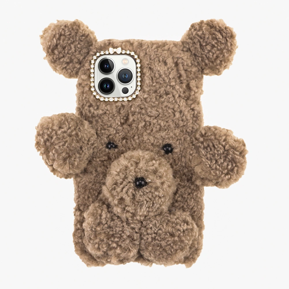 Furry Bear Phone Cover Warm Plush Phone Shell Compatible with iPhone 13 Pro Max