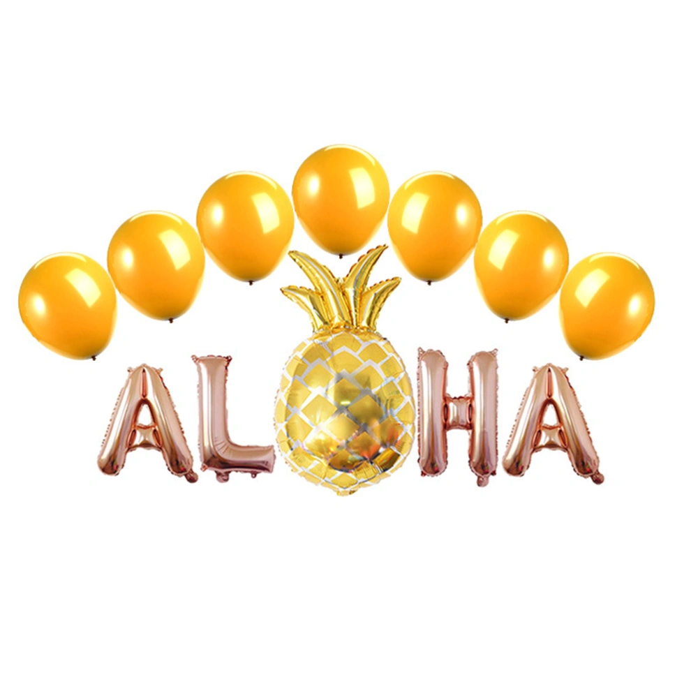 Hawaii Balloon Sets Pineapple Aluminum Foil Balloon for Festival Gathering Party (Rose Golden Pattern)