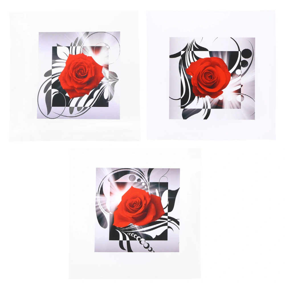 3pcs Rose Flower on Canvas Frameless Oil Paintings Wall Art Picture for Home Living Room Bedroom Decor 20x20cm