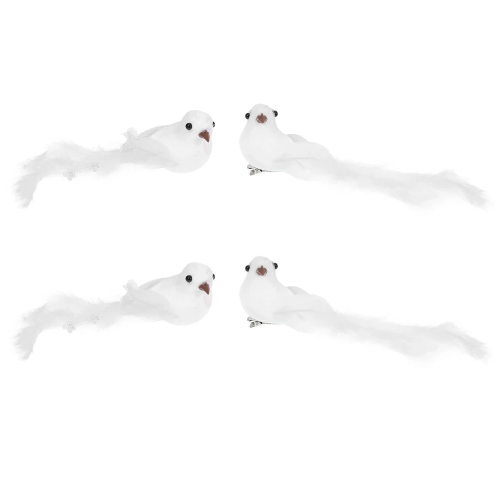 4pcs Artificial Feather Birds Bundled White Birds Photo Props Home Decoration Adornmant