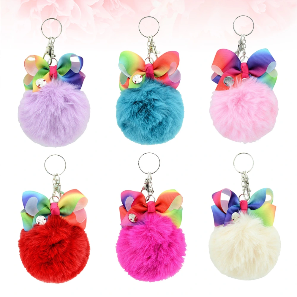 6pcs Fuzzy Pom Hanging Decoration Keychains Key Rings Car Pendant Ornaments for Bag Car Key