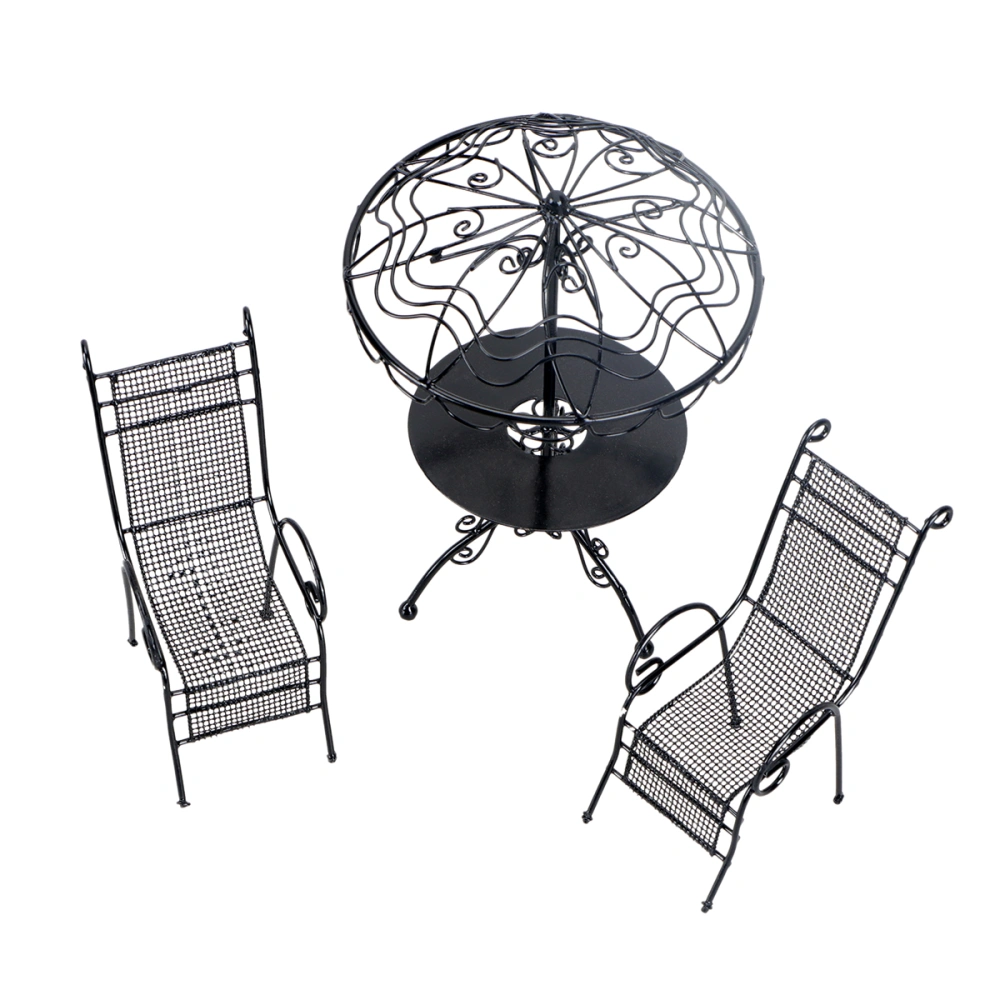 1 Set of 3pcs Miniature Tables Chairs 1/12 Scale Outdoor Garden Scene Model Metal leisure Table and Chair Model(Black)