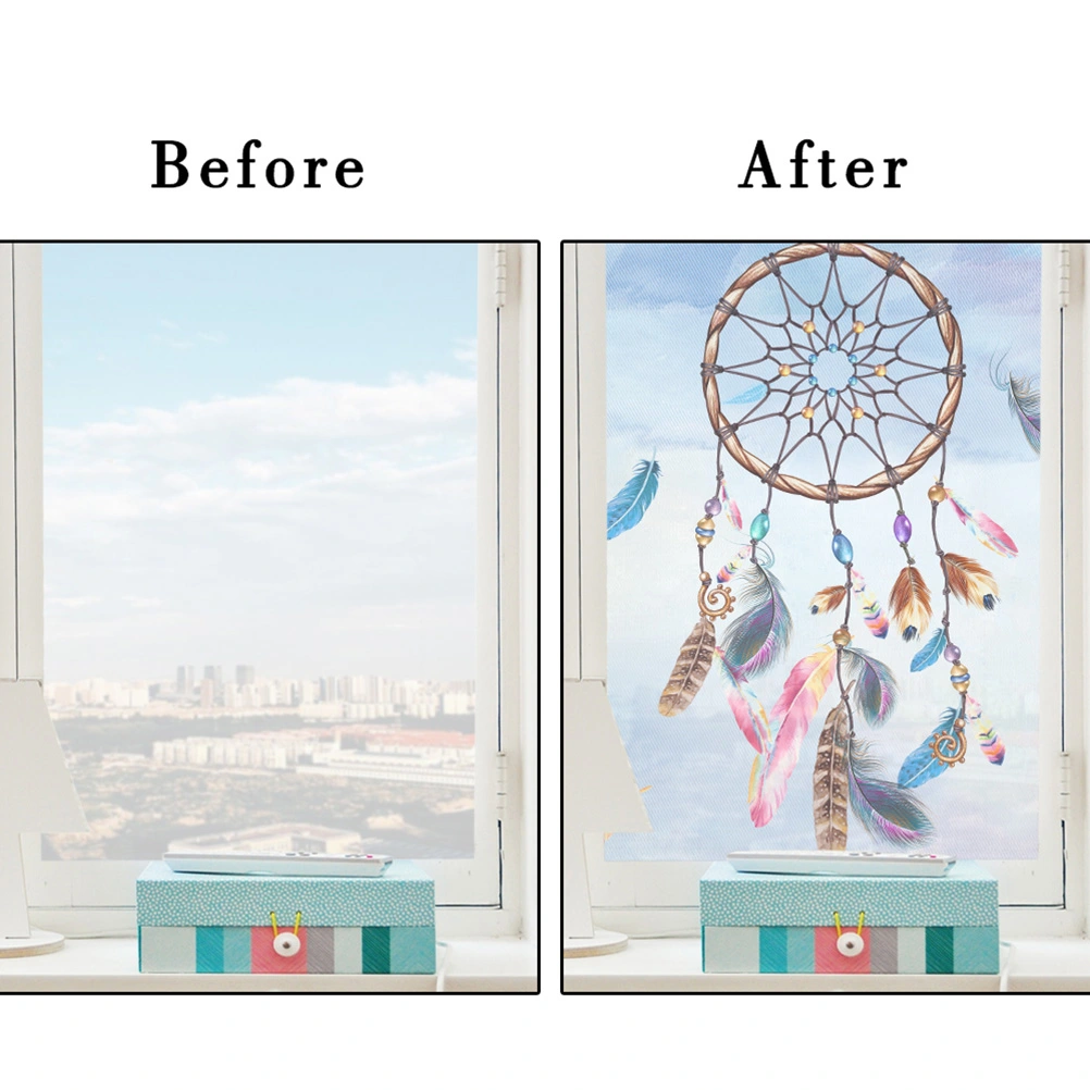 90x58cm Door Film Waterproof Frosted Window Sticker Anti-UV Glass Decals Electrostatic Self Static Cling Stickers for Bathroom Office (Dream Catcher)