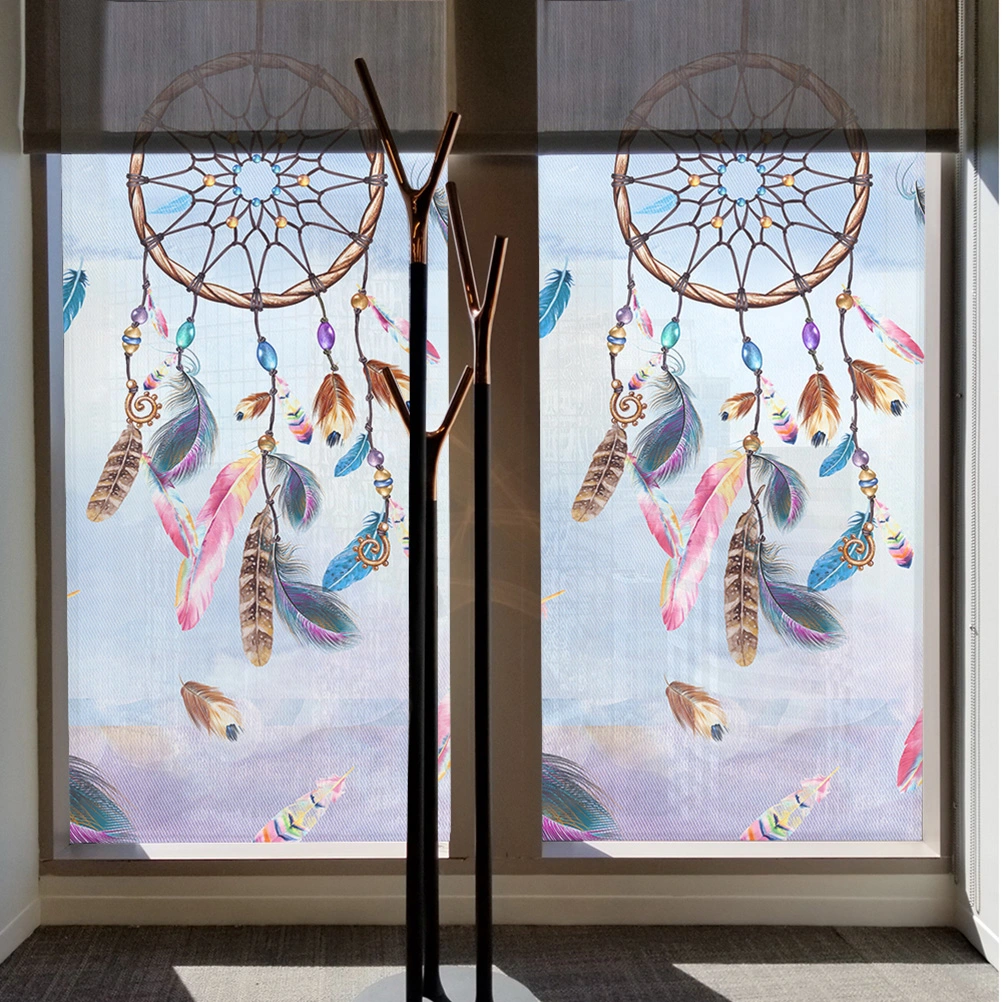90x58cm Door Film Waterproof Frosted Window Sticker Anti-UV Glass Decals Electrostatic Self Static Cling Stickers for Bathroom Office (Dream Catcher)