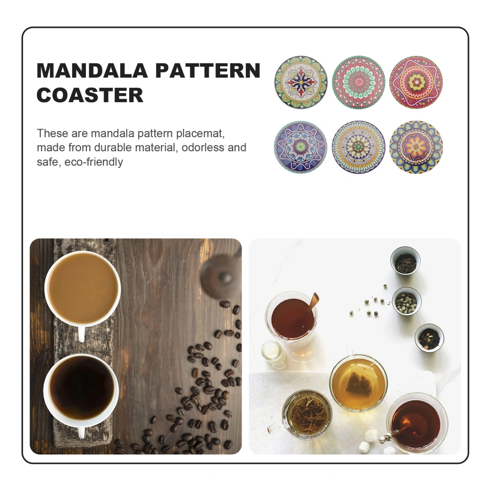 6Pcs Home Mandala Pattern Coasters Decorative Round Coasters Ceramic Cup Mats