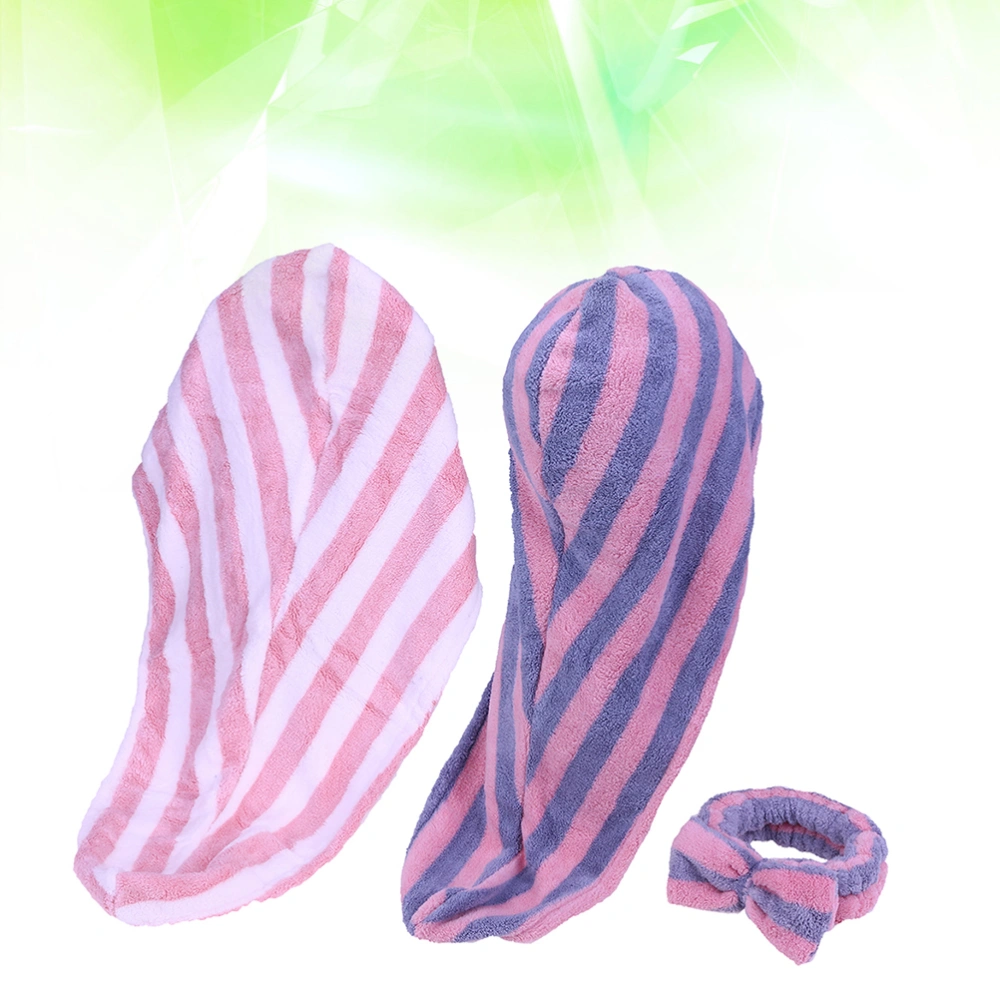 3Pcs Drying Hair Supplies Double-sided Absorbent Hair Stripe Design Fillet Bathroom Accessories