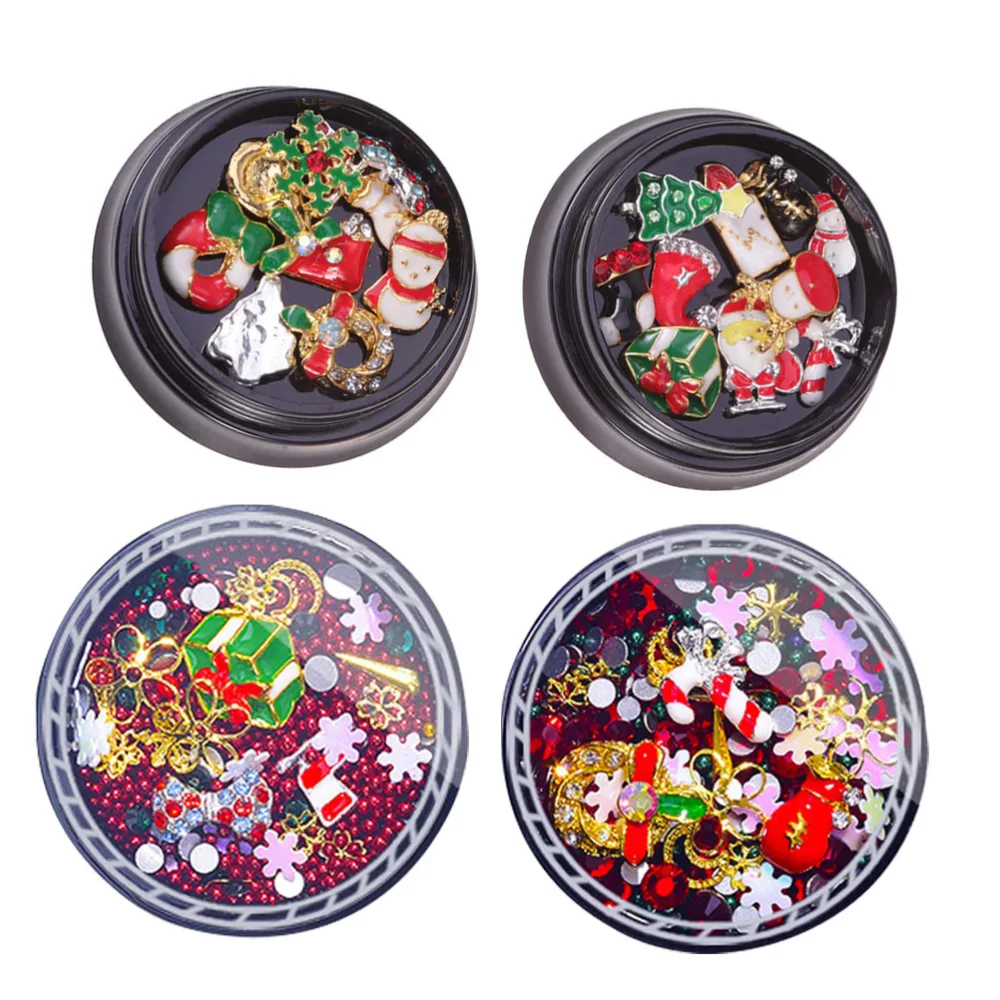 4 Boxes 3D Christmas Nail Rhinestone Manicure Charms Snowflake Nail Stickers