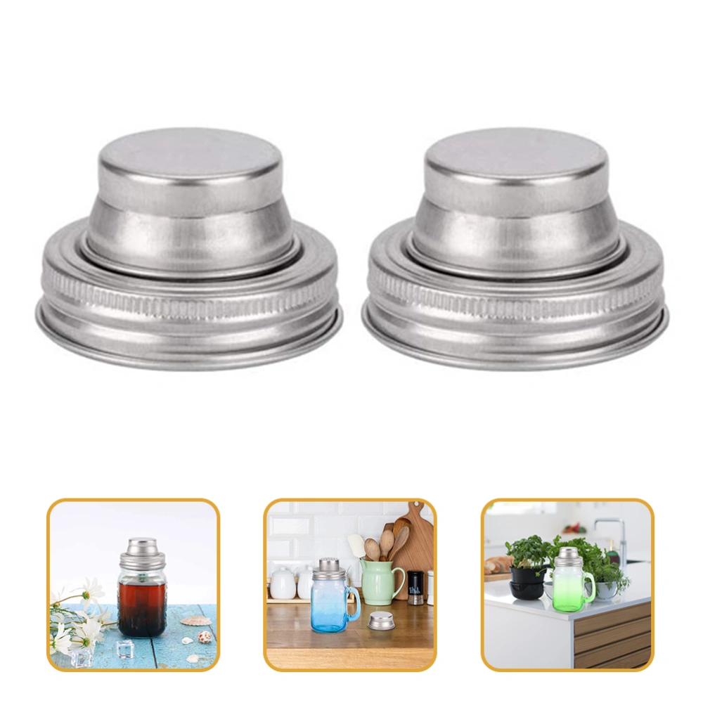 2Pcs Household Mason Jar Covers Wear-resistant Mason Jar Shaker Lids Stainless Steel Mason Jar Caps