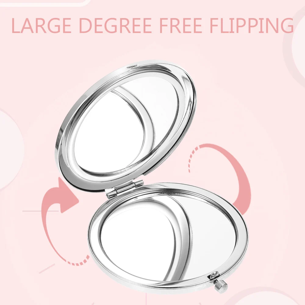 2PCS Foldable Mini Double-sided Round Mirrors Lovely Metal Makeup Mirrors Small Mirrors