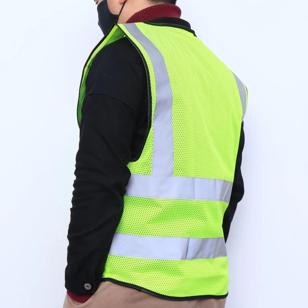 High Visibility Cycling Riding Vest with Pocket Reflective Safety Vest for Outdoor Construction Work Safety Road Traffic Sanitation Worker (Fluorescent Yellow Mesh Cloth XL)