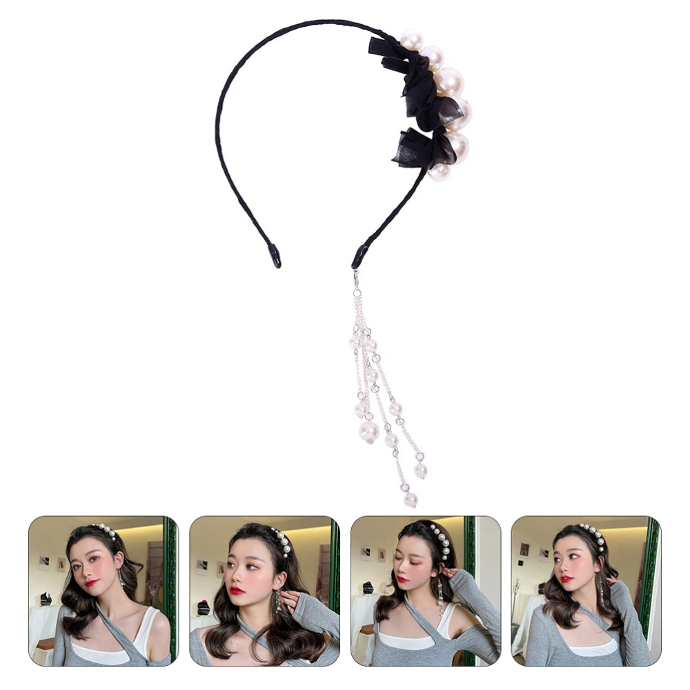 Artificial Pearl Decorative Headdress Tassel Hair Accessory Headband with Earring