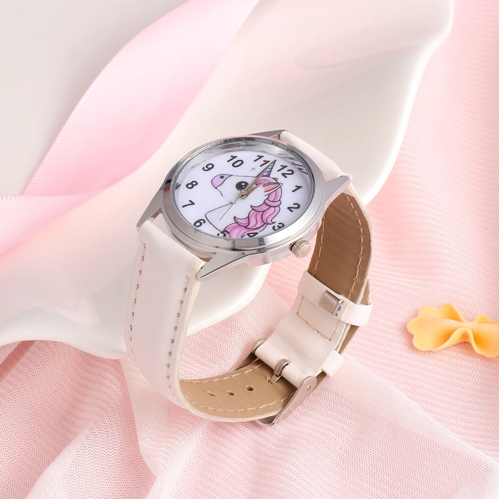 Unicorn Pattern Watch Baby Leather Band Wrist Watch Watch Wrist Decoration White