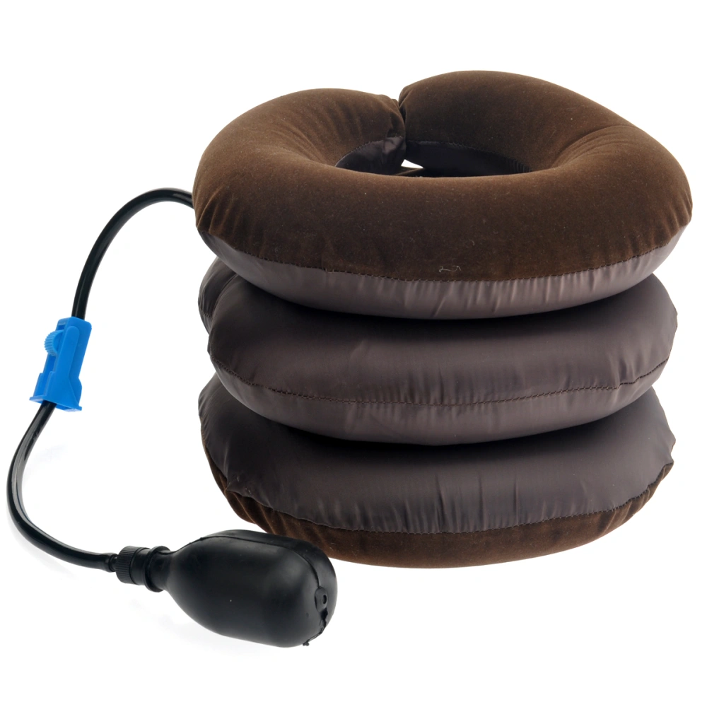 Household Portable Half Three-tier Three-pipe Inflatable Cervical Vertebra Tractor Neck Massager (Coffee)