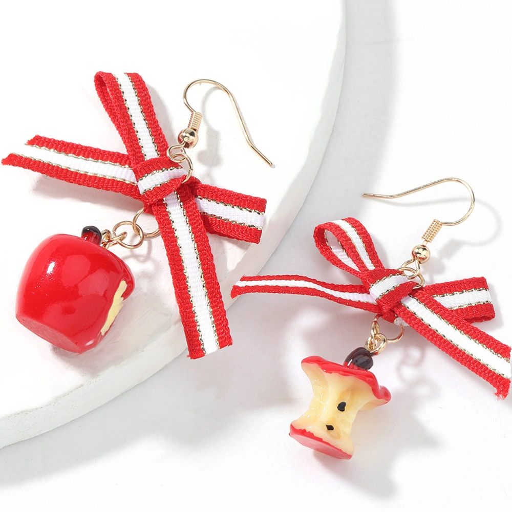 1 Pair Xmas Designed Earrings Chic Bow-knot Eardrops Apple Ear Jewelry (Red)