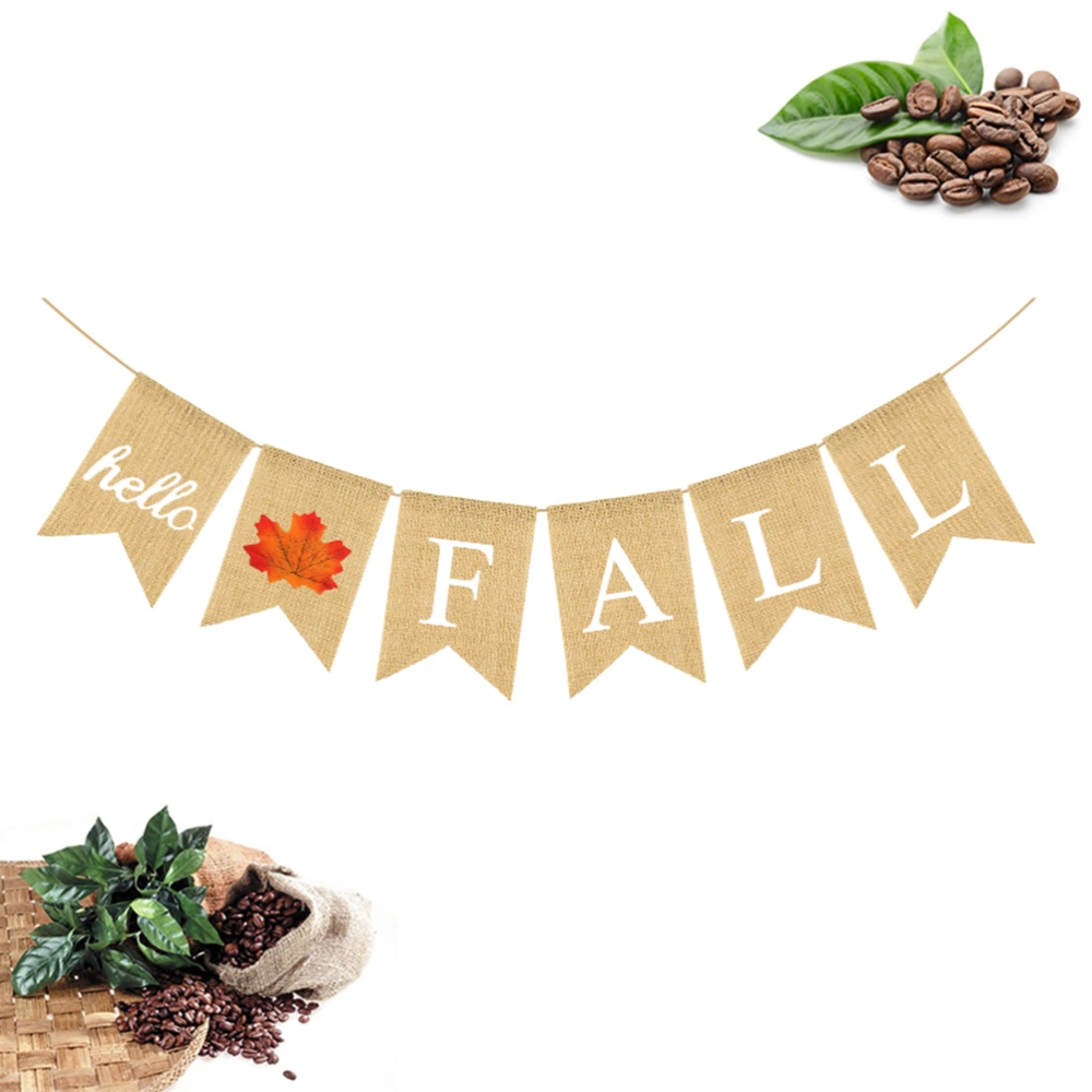 White Letter Printing Thanksgiving Burlap Banner Maple Leaves Swallowtail Garland Bunting Flag Linen Dovetail Shape Party Supplies for Thanksgiving Party Decorations