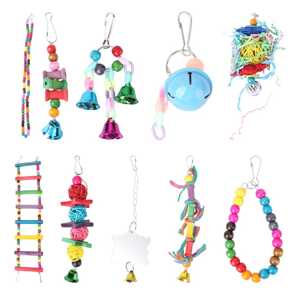 10pcs Hanging Parrot Bird Toy Bell Ball Ladder Chewing Toy Parrot Cage Accessories