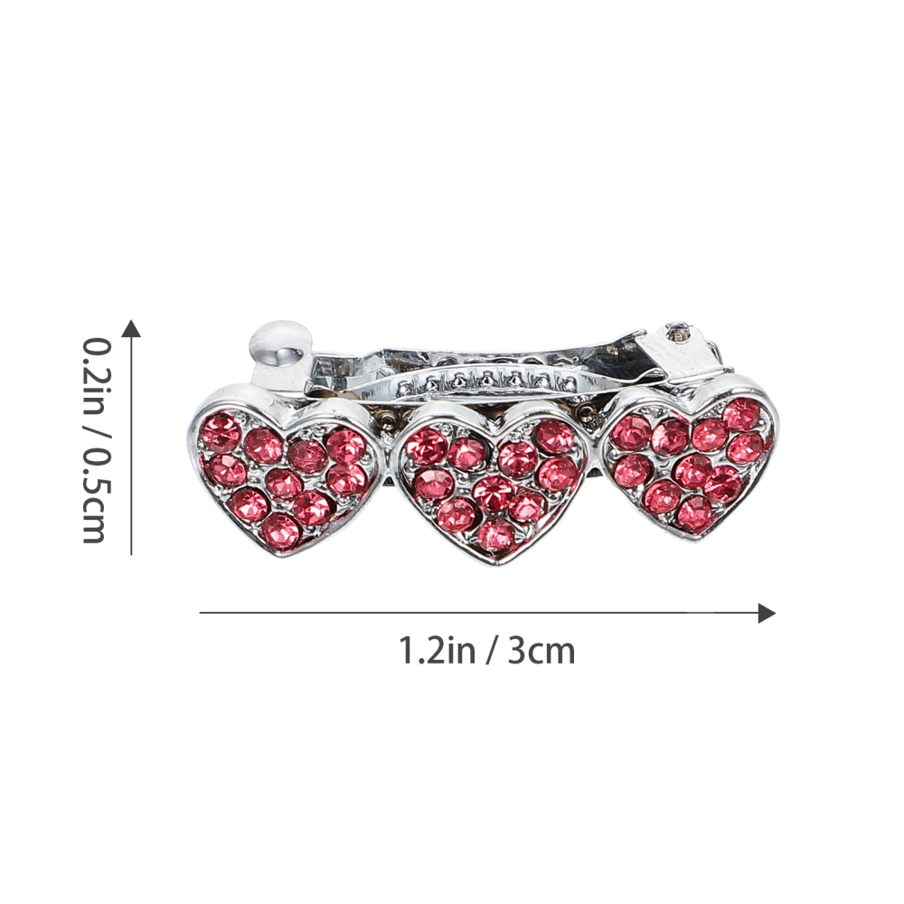 2pcs Dog Hair Clips Pet Barrettes Lovely Rhinestone Inlaid Heart Pet Hairpin