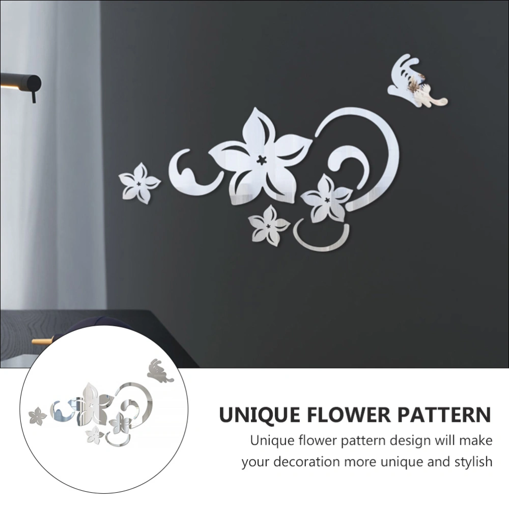 1 Set Acrylic Flower Pattern Wall Mirror Decal Removable Home Wall Sticker