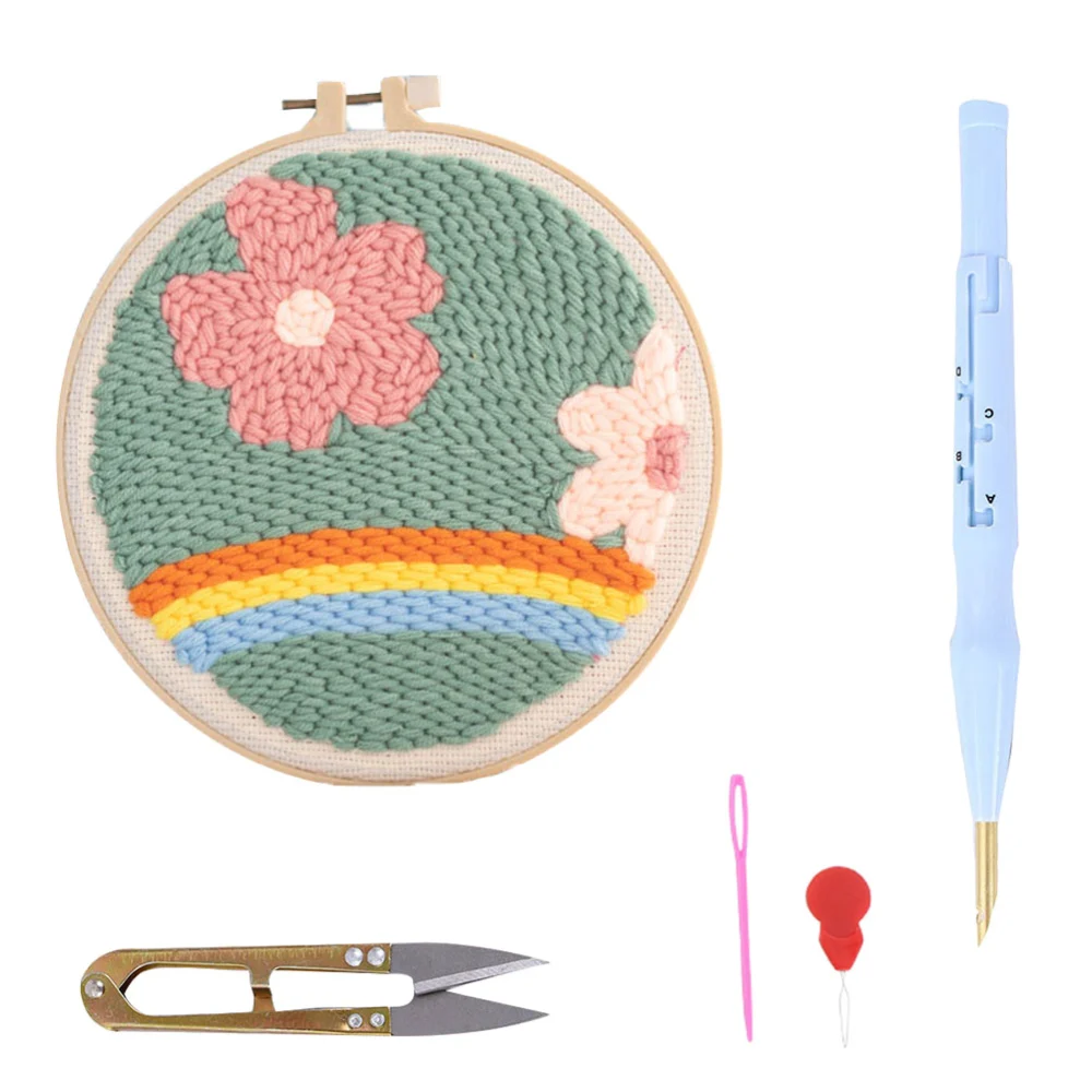 DIY Embroidery Materials Funny Handmade Embroidery Kits Rainbow Flower Embroidery Materials for Home (Rainbow Flower Style)