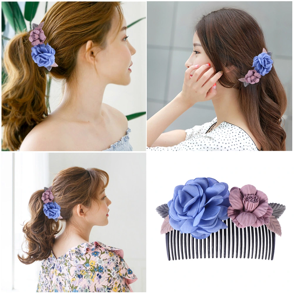 Flowers Hair Combs Exquisite Hair Jewelry Inserted Comb Hair Accessories for Women Girls (Purple Flower + Blue Flower)