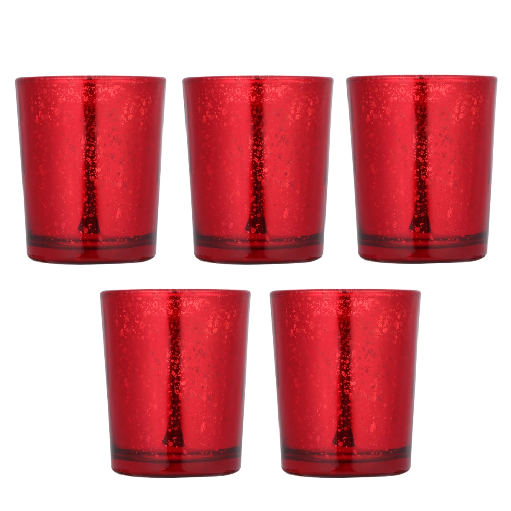 5pcs Glass Candlestick Ornament Desktop Candle Cup Decoration for Home Office (Red)