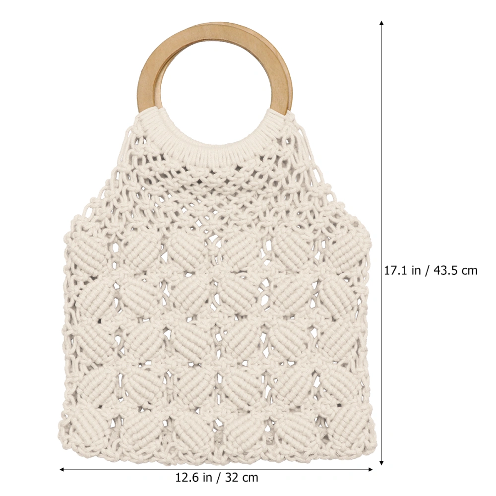 Cotton Rope Weave Bag Handmade Women Tote Bag Attractive Handy Bag Girls Beach Handbag for Daily Use (White)