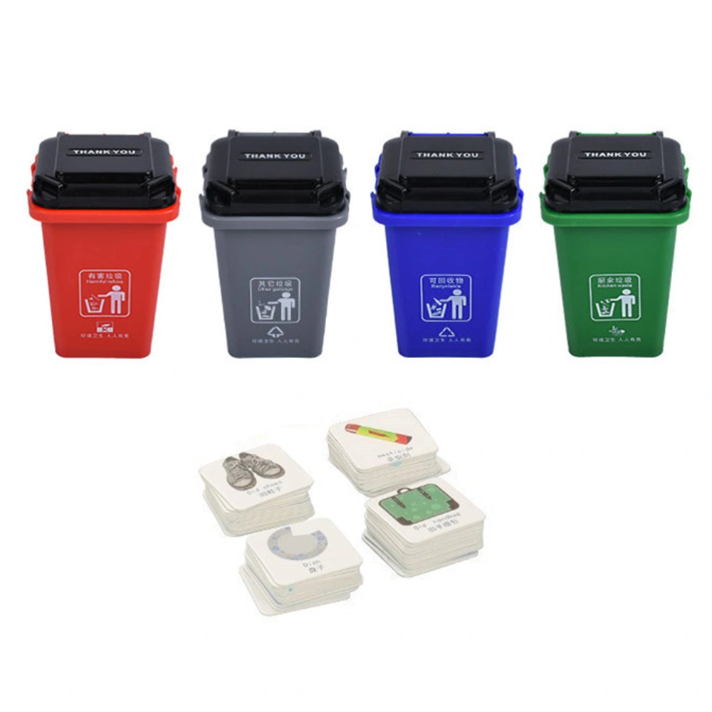 4pcs Mini Trash Can Toy Early Educational Toys Garbage Sorting Toy with 108pcs Cards Great Gift for Kids