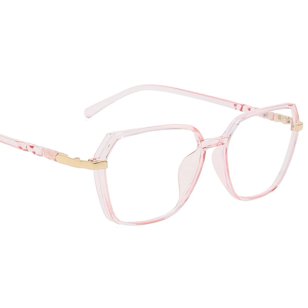 1 Pair Simple Eyeglasses Polygonal Large Metal Frame Anti-Blue Light Glasses for Women Men (Pink)