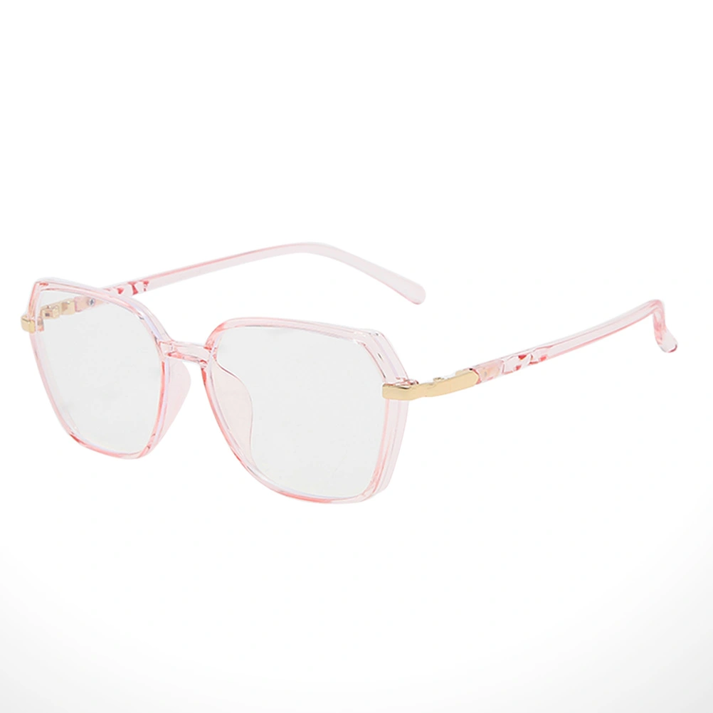 1 Pair Simple Eyeglasses Polygonal Large Metal Frame Anti-Blue Light Glasses for Women Men (Pink)