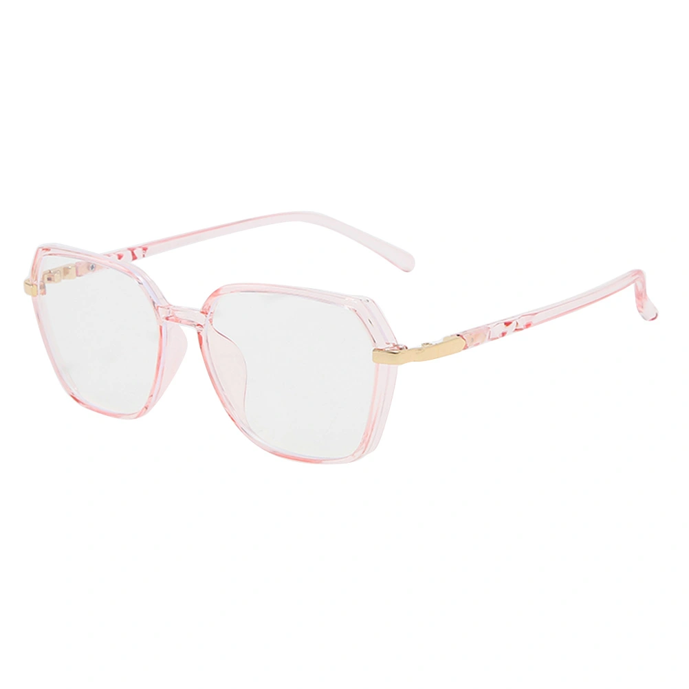 1 Pair Simple Eyeglasses Polygonal Large Metal Frame Anti-Blue Light Glasses for Women Men (Pink)