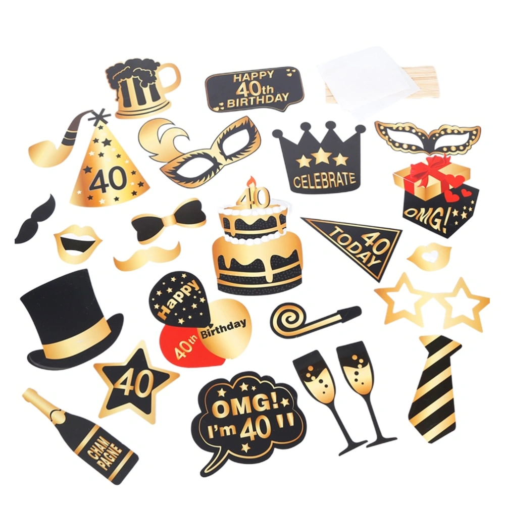 26pcs Glitter Birthday Party Photo Props Creative Crown Decoration Photo Booth Props Set Party Supplies (for 40th Birthday)