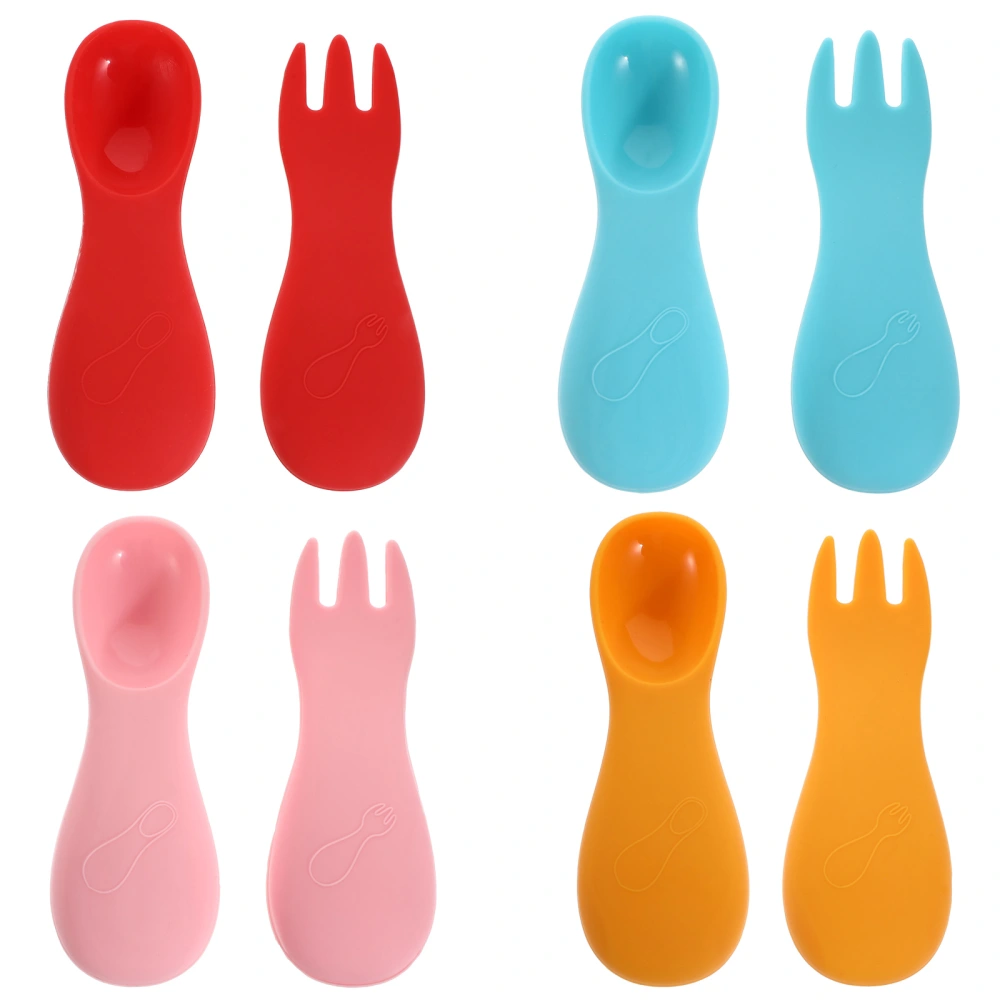 1 Set of Safe Silicone Children Spoon Fork Solid Dining Tablware for Baby