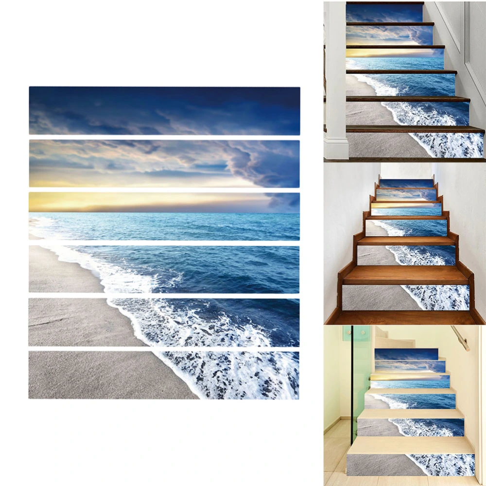 3D Stairs Sticker Beach Scenery Decals Innovative Wall Sticker Waterproof Self Adhesive Sticker for Home School Mall